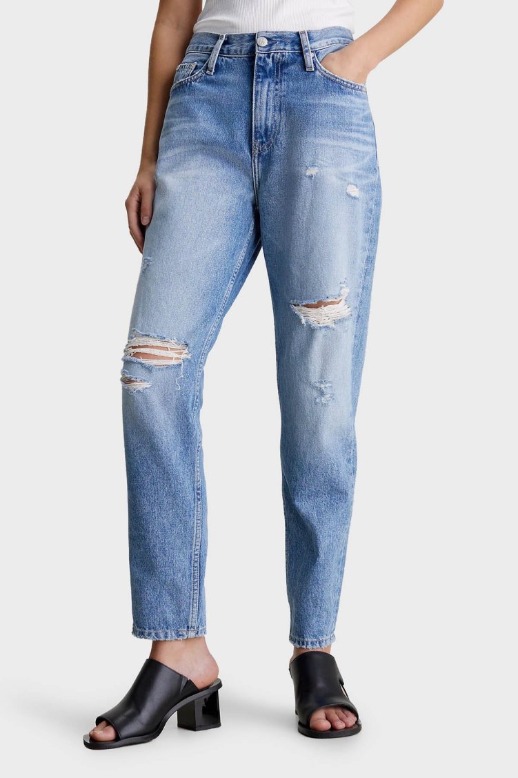 Calvin Klein Yırtık Detaylı Yüksek Bel Mom Jeans J20J2233101AA Bayan Kot Pantolon J20J223310 1AA AÇIK MAVİ - Calvin Klein (1)