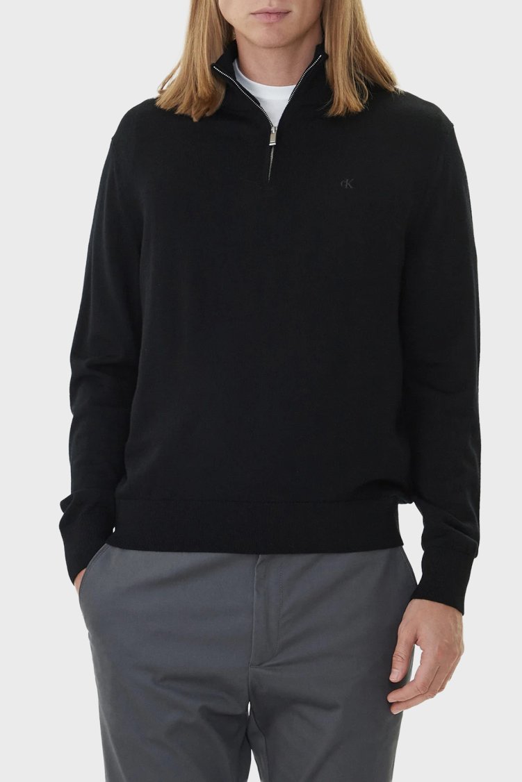 Calvin Klein Yünlü Regular Fit Yarım Fermuarlı Dik Yaka LV04LD318GUB1 Erkek Kazak LV04LD318G UB1 SİYAH - Calvin Klein