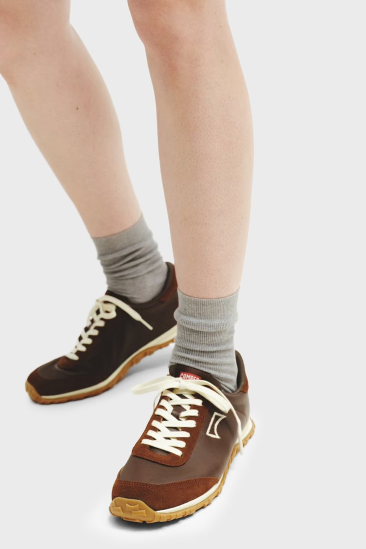 Camper Bağcıklı Deri Ve Süet Sneaker Kadın Ayakkabı K201885-006 Koyu kahve - Camper (1)