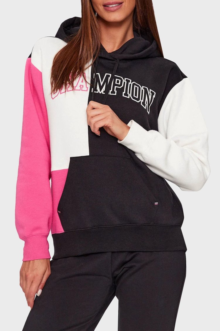 Champion Pamuklu İçi Polarlı Kapüşonlu Bayan Sweat 116742 NBK/WAY/FPL KK001 SİYAH-BEYAZ - Champion