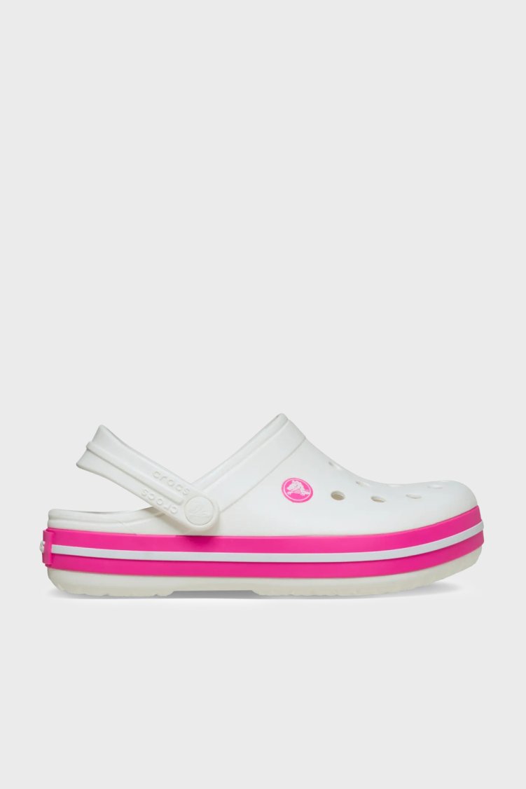 Crocs Crocband Clog T Logolu Çıkarılabilir Kayışlı Kız Çocuk Terlik 207005-6WU Beyaz-Fuşya - Crocs