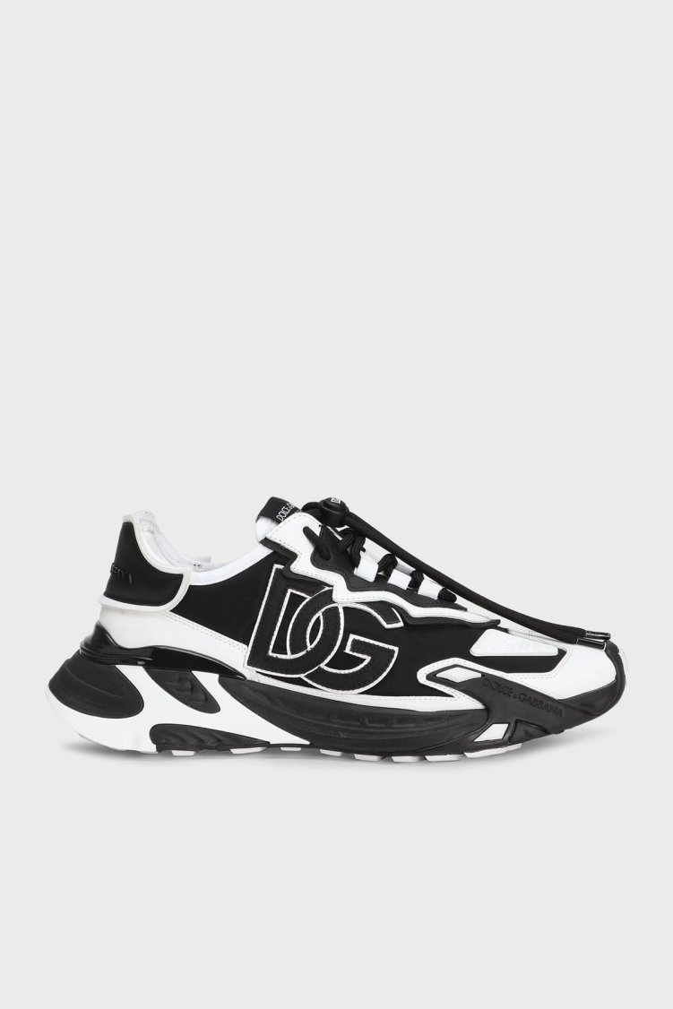 Dolce & Gabbana Deri Karışımlı Logolu Sneaker Erkek Ayakkabı CS2355 AG382 89697 BEYAZ-SİYAH - Dolce Gabbana
