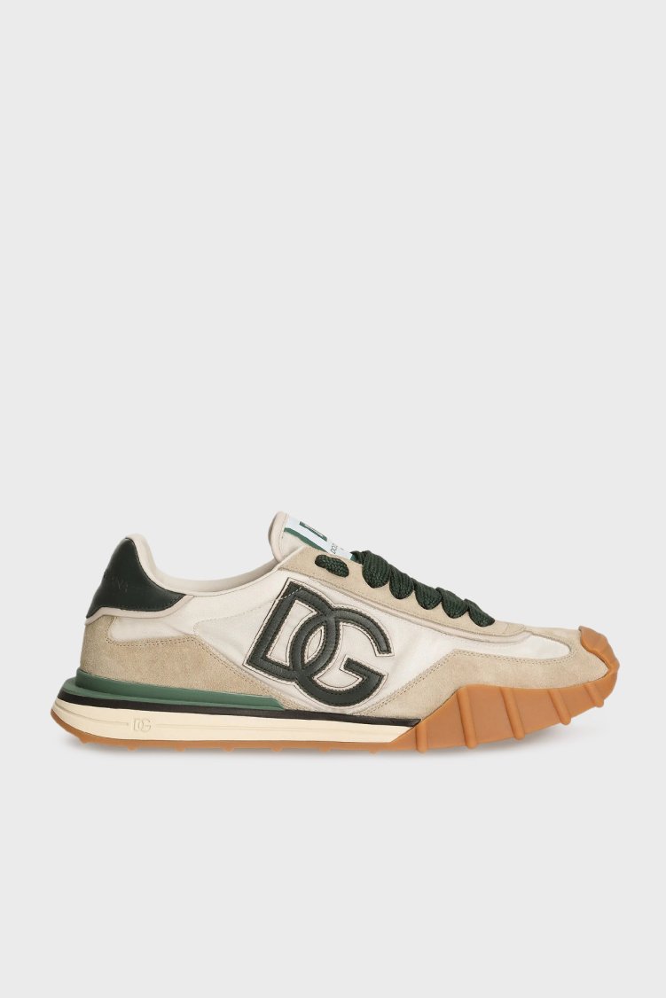 Dolce Gabbana Deri Karışımlı Logolu Sneaker Erkek Ayakkabı CS2384 AZ862 8G119 BEJ - Dolce Gabbana