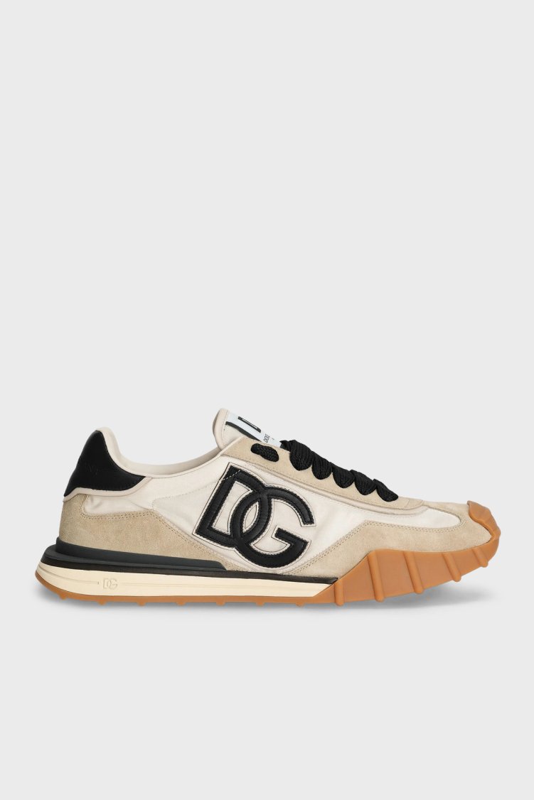 Dolce Gabbana Deri Karışımlı Sneaker Erkek Ayakkabı CS2384 AZ862 8S469 BEJ-SİYAH - Dolce Gabbana