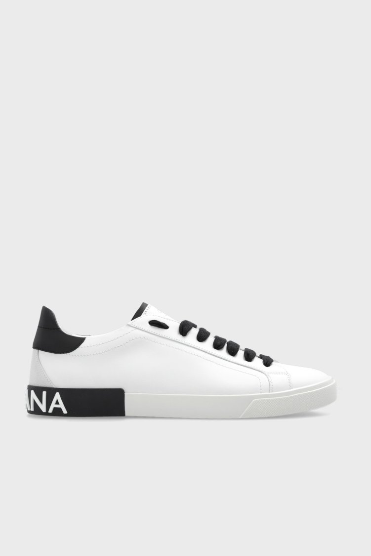 Dolce & Gabbana Hakiki Deri Logolu Snaker Erkek Ayakkabı CS2203 AM779 89697 BEYAZ - Dolce Gabbana