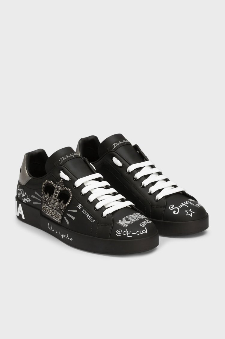 Dolce & Gabbana Hakiki Deri Logolu Sneaker Erkek Ayakkabı CS1760 AZ268 8T724 SİYAH - Dolce Gabbana (1)
