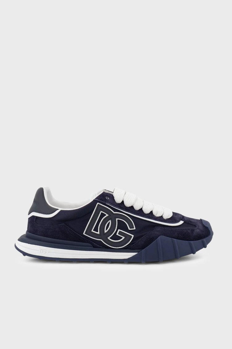 Dolce Gabbana Logolu Deri Karışımlı Sneaker Erkek Ayakkabı CS2384 A0864 8D600 Lacivert - Dolce Gabbana
