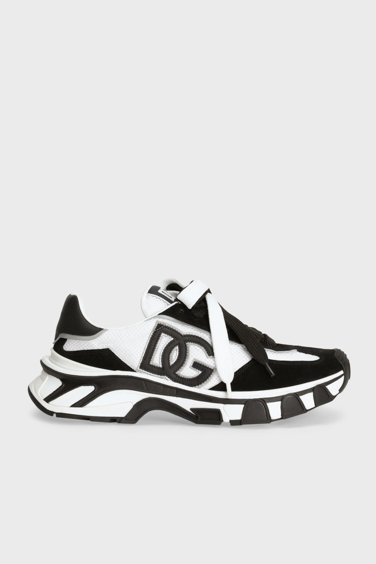Dolce Gabbana Logolu Deri Karışımlı Sneaker Erkek Ayakkabı CS2403 A0208 8B926 SİYAH-BEYAZ - Dolce Gabbana