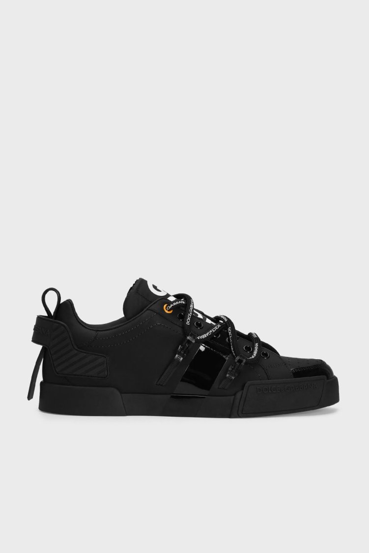 Dolce & Gabbana Logolu Deri Sneaker Erkek Ayakkabı CS2328 AJ986 89690 SİYAH - Dolce Gabbana