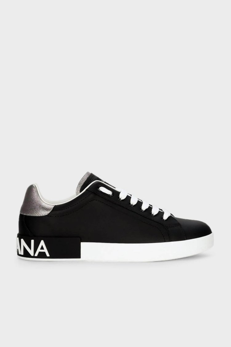 Dolce & Gabbana Logolu Hakiki Deri Sneaker Erkek Ayakkabı CS2216 AH527 8B979 SİYAH - Dolce Gabbana