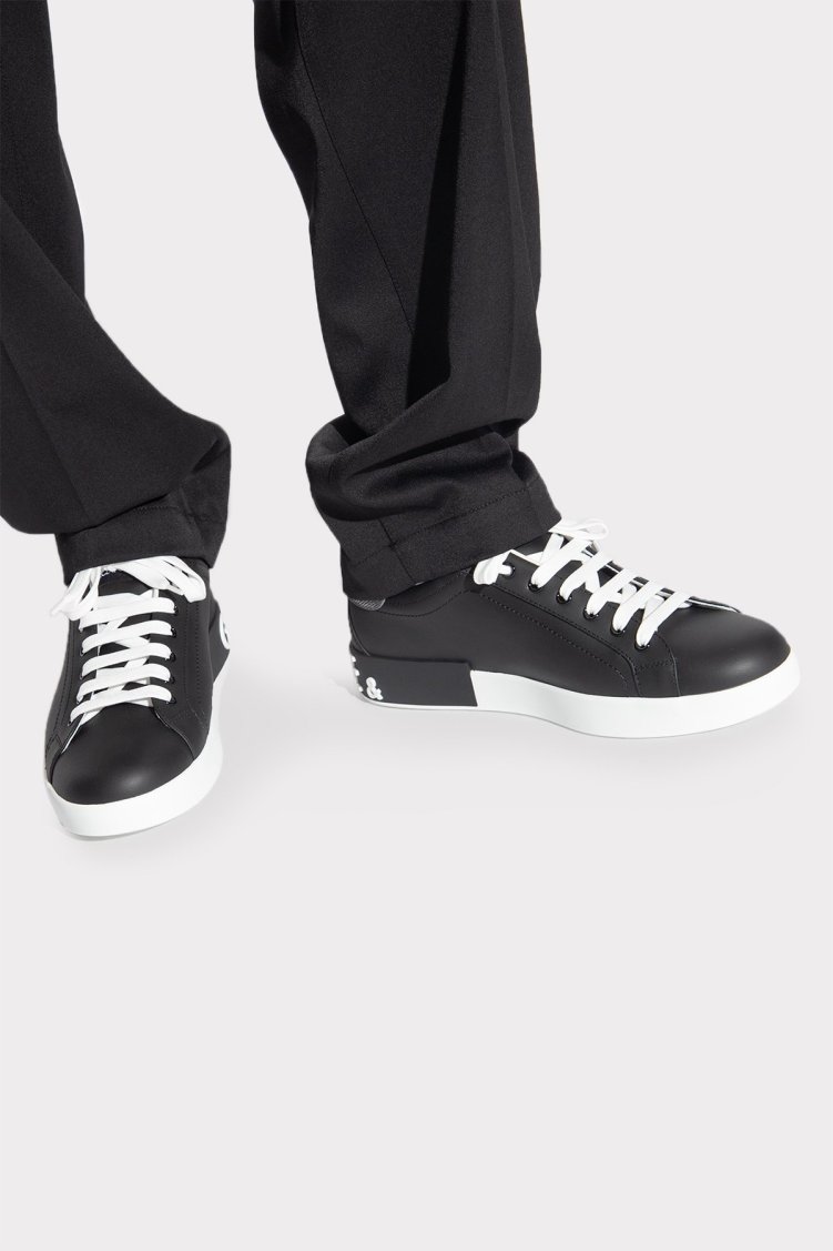 Dolce & Gabbana Logolu Hakiki Deri Sneaker Erkek Ayakkabı CS2216 AH527 8B979 SİYAH - Dolce Gabbana (1)