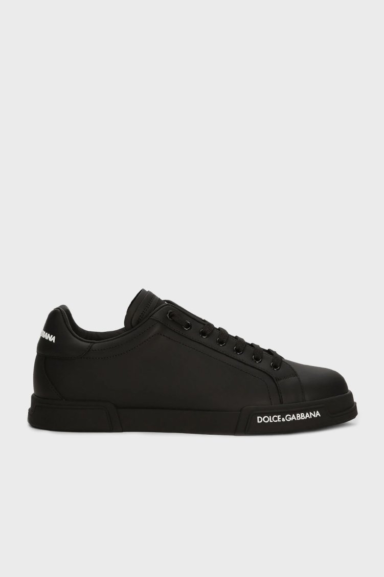 Dolce & Gabbana Logolu Hakiki Deri Sneaker Erkek Ayakkabı CS2332 AA335 8B956 SİYAH - Dolce Gabbana