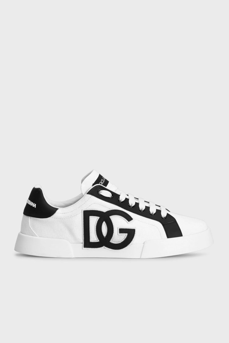 Dolce & Gabbana Logolu Hakiki Deri ve Pamuk Karışımlı Sneaker Erkek Ayakkabı CS2343 AE629 8T908 SİYAH-BEYAZ - Dolce Gabbana