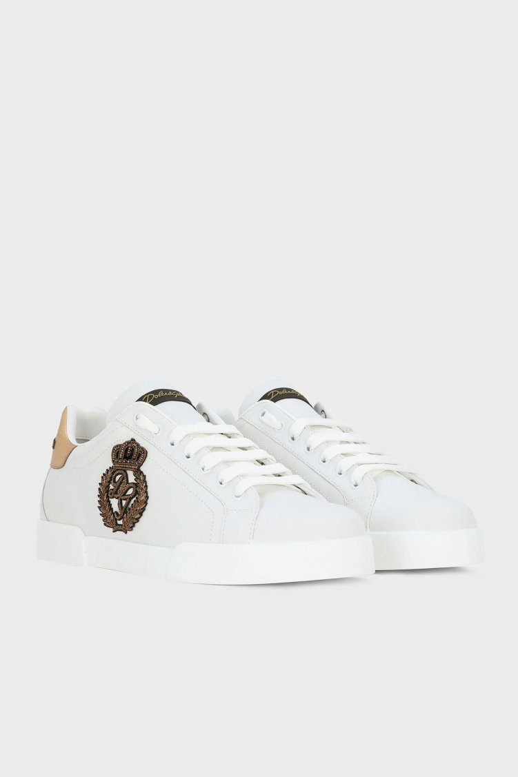 Dolce & Gabbana Taç Logolu Deri Sneaker Erkek Ayakkabı CS2330 AH136 8I047 BEYAZ-GOLD - Dolce Gabbana (1)