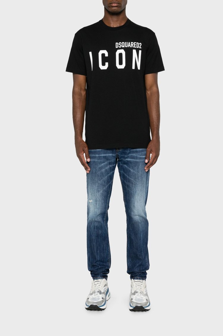 Dsquared2 Baskılı % 100 Pamuk Regular Fit Bisiklet Yaka Erkek T Shirt S79GC0080 S23009 980 SİYAH - Dsquared2