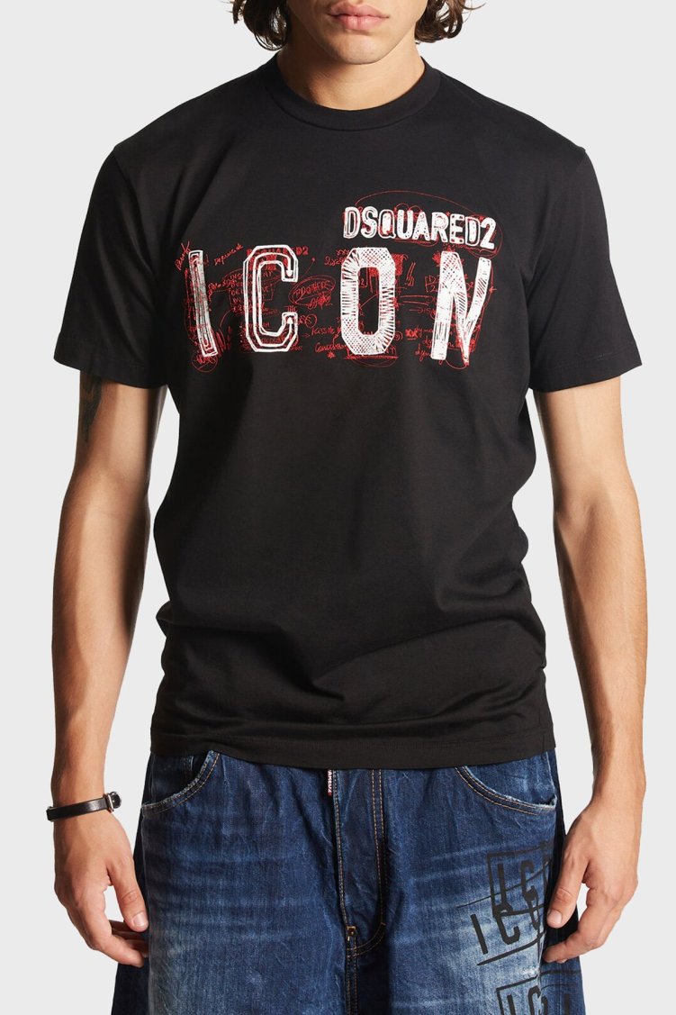 Dsquared2 Baskılı % 100 Pamuk Regular Fit Bisiklet Yaka Erkek T Shirt S79GC0084 S23009 900 SİYAH - Dsquared2