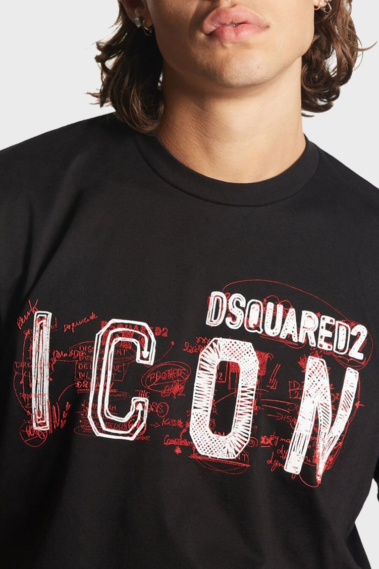 Dsquared2 Baskılı % 100 Pamuk Regular Fit Bisiklet Yaka Erkek T Shirt S79GC0084 S23009 900 SİYAH - Dsquared2 (1)