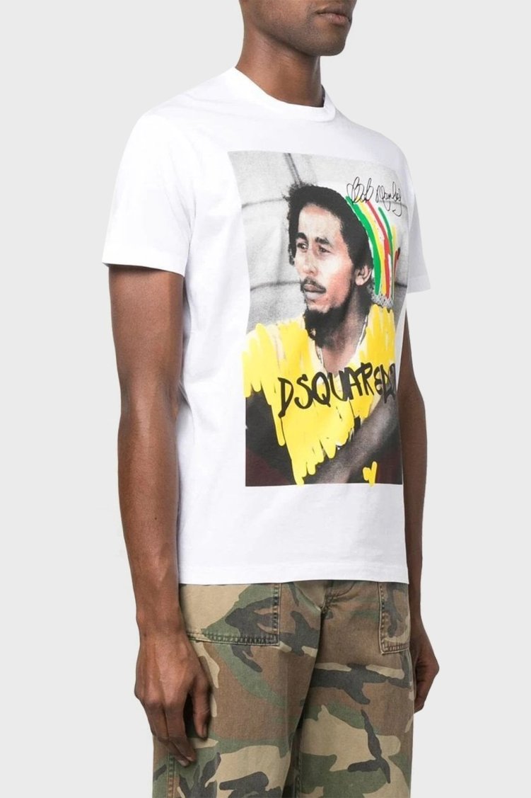 Dsquared2 Baskılı Bisiklet Yaka % 100 Pamuk Erkek T Shirt S71GD1250 S23009 100 BEYAZ - Dsquared2 