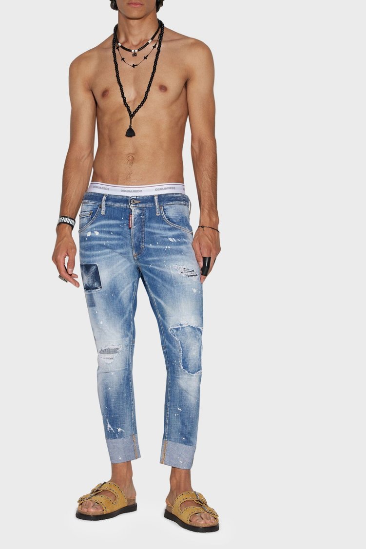 Dsquared2 Cool Guy Streç Pamuklu Yırtık Detaylı Slim Fit Jeans Erkek Kot Pantolon S74LB1252 S30342 470 MAVİ - Dsquared2 