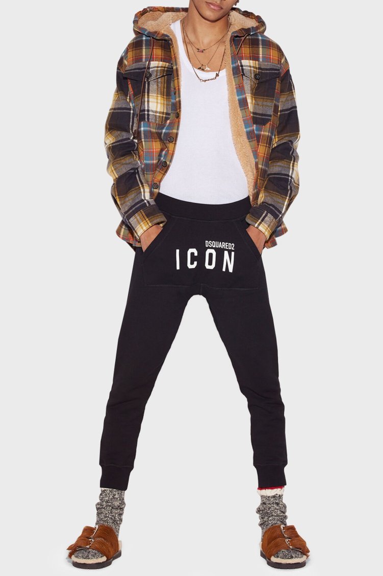 Dsquared2 Icon Dean Elastik Bel Bantlı % 100 Pamuk Regular Fit Jogger Erkek Pantolon S79KA0001 S25516 965 SİYAH - Dsquared2