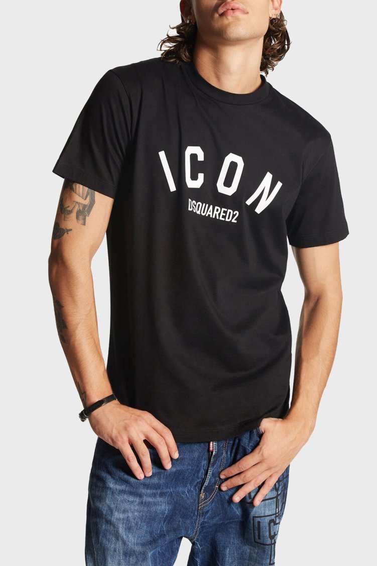 Dsquared2 Logo Baskılı % 100 Pamuk Regular Fit Bisiklet Yaka Erkek T Shirt S79GC0089 S23009 900 SİYAH - Dsquared2