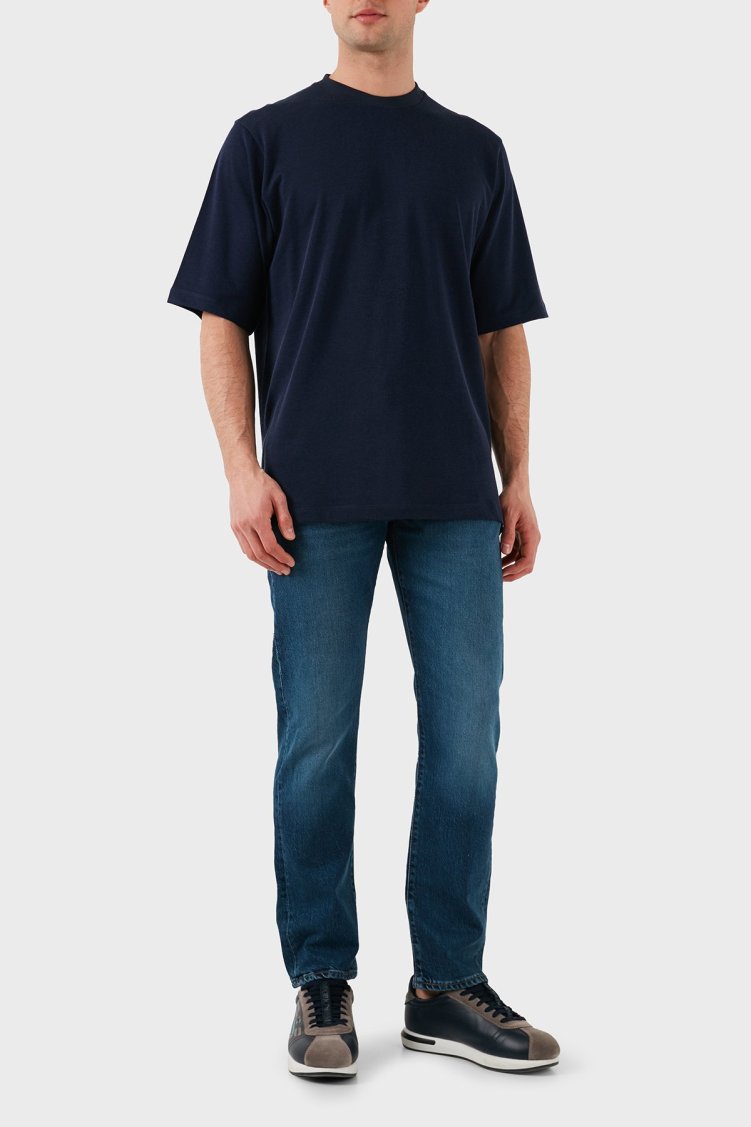Dsquared2 Logo Baskılı Regular Fit Pamuklu Bisiklet Yaka Erkek T Shirt S74GD1266 S21658 478 LACİVERT - Dsquared2 (1)