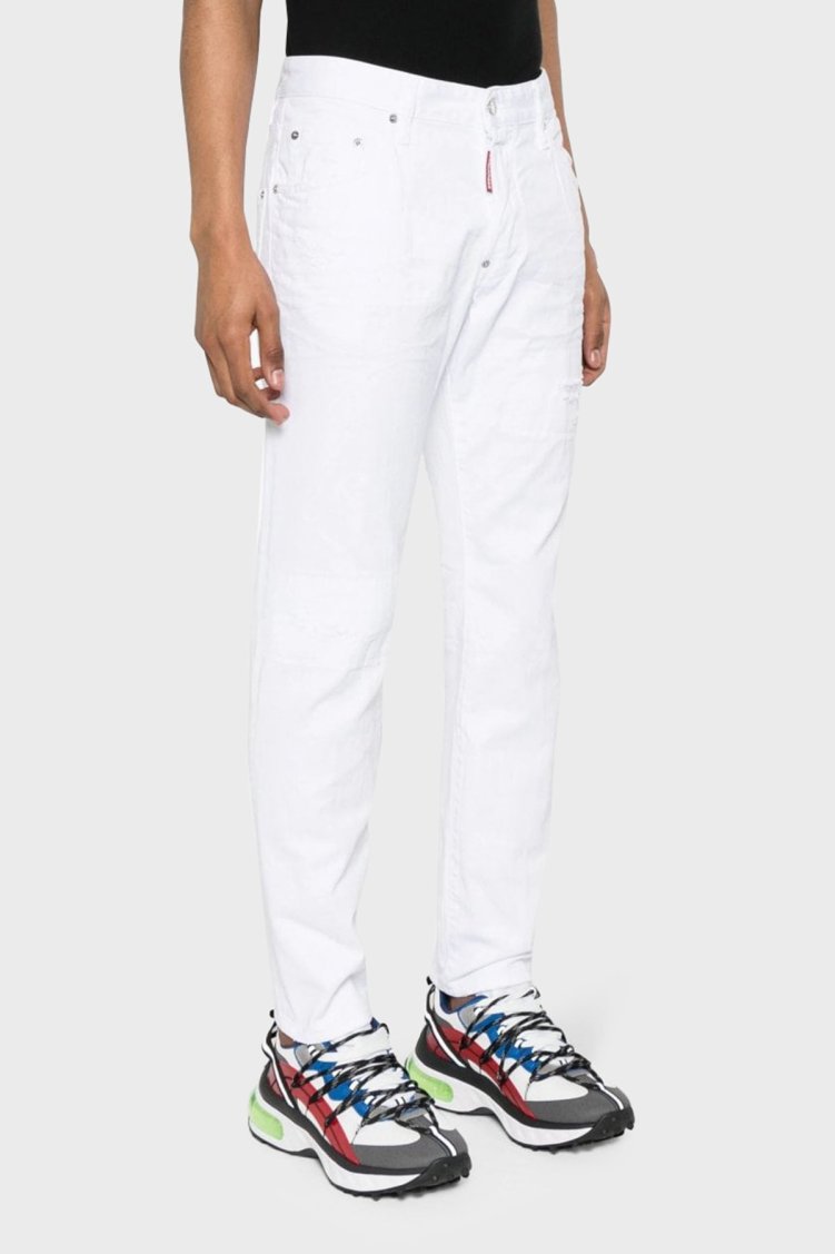 Dsquared2 Logolu Streç Pamuklu Slim Fit Jeans Erkek Kot Pantolon S71LB1352 STN833 100 BEYAZ - Dsquared2
