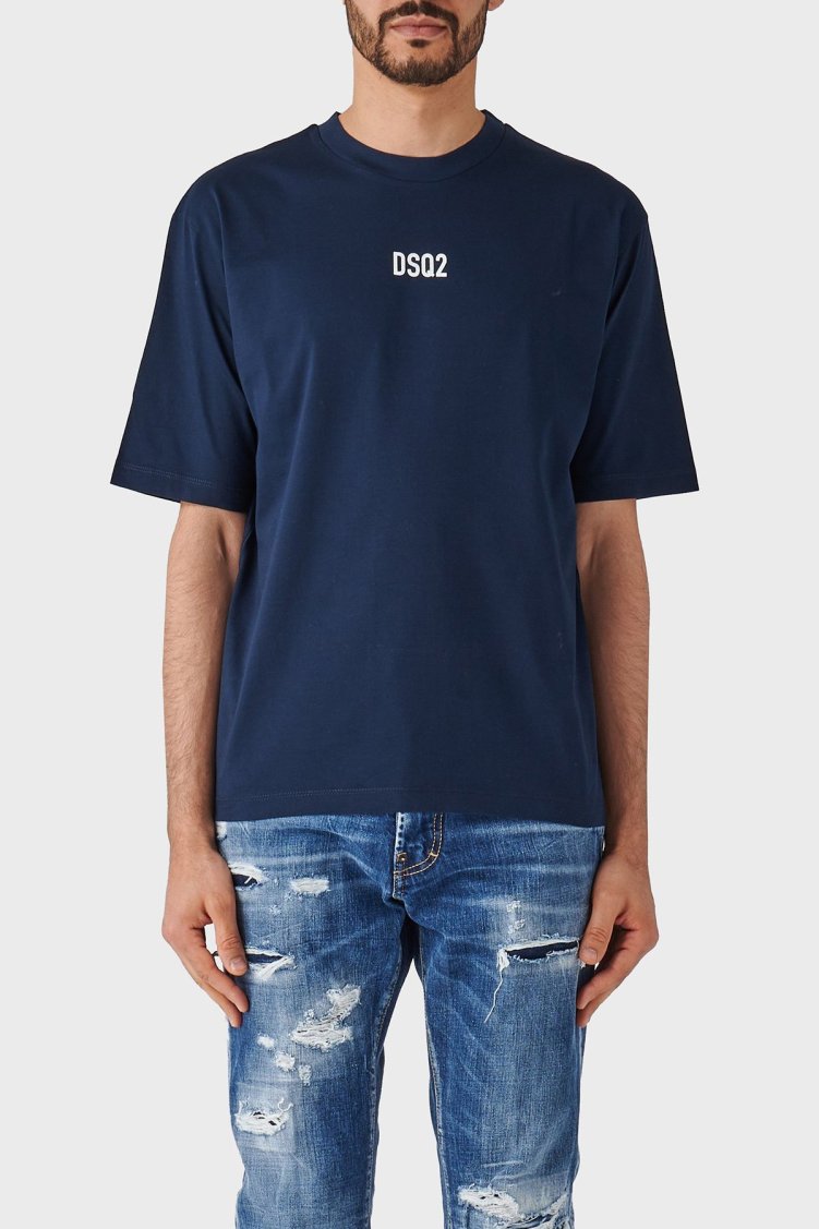 Dsquared2 Pamuklu Bisiklet Yaka Oversize Fit Erkek T Shirt S74GD1267 S23009 478 LACİVERT - Dsquared2