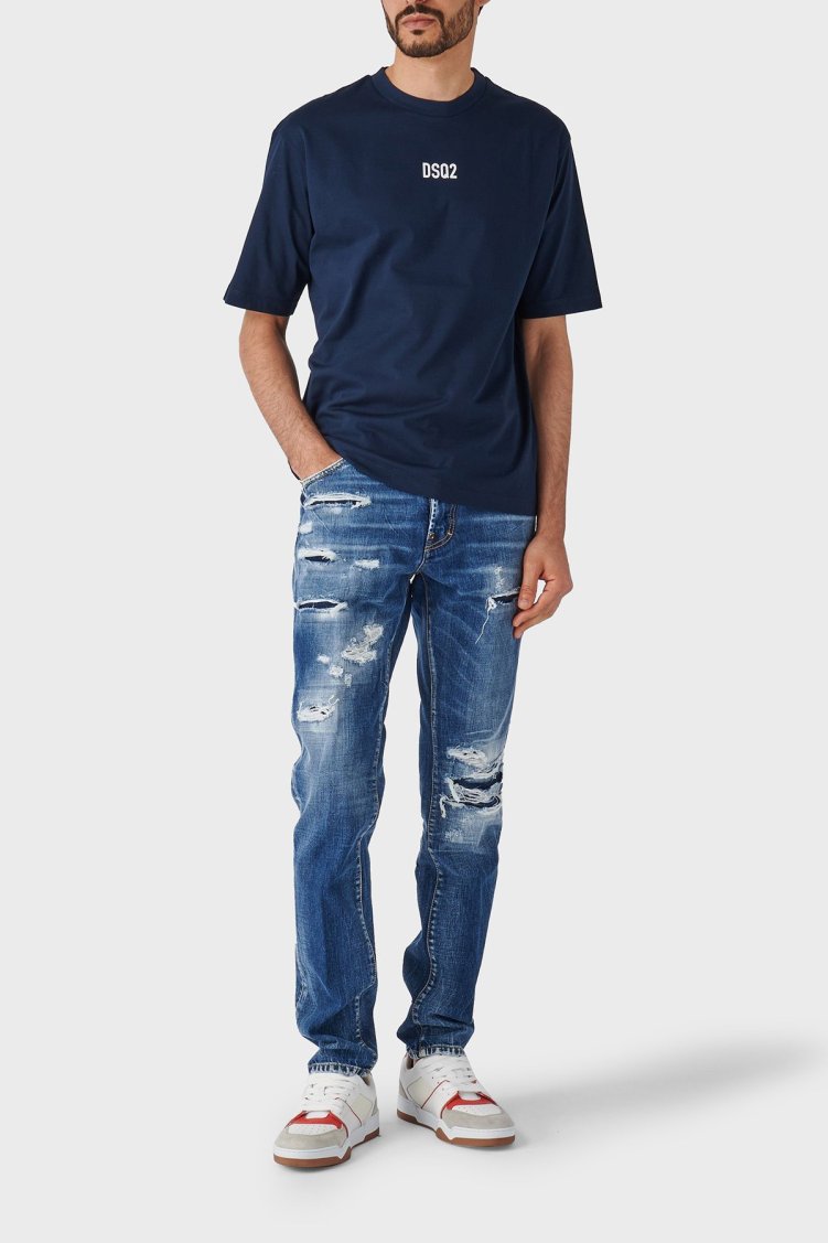 Dsquared2 Pamuklu Bisiklet Yaka Oversize Fit Erkek T Shirt S74GD1267 S23009 478 LACİVERT - Dsquared2 (1)