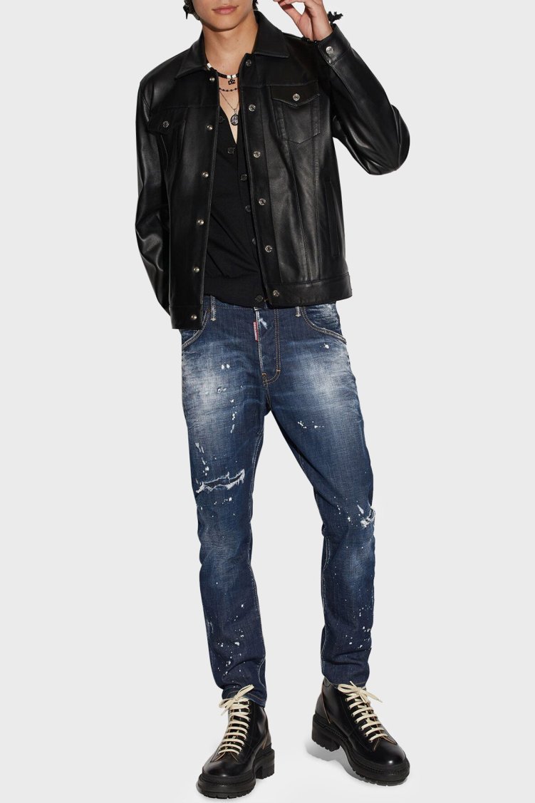 Dsquared2 Skater Streç Pamuklu Normal Bel Slim Fit Jeans Erkek Kot Pantolon S74LB1232 S30342 470 LACİVERT - Dsquared2 