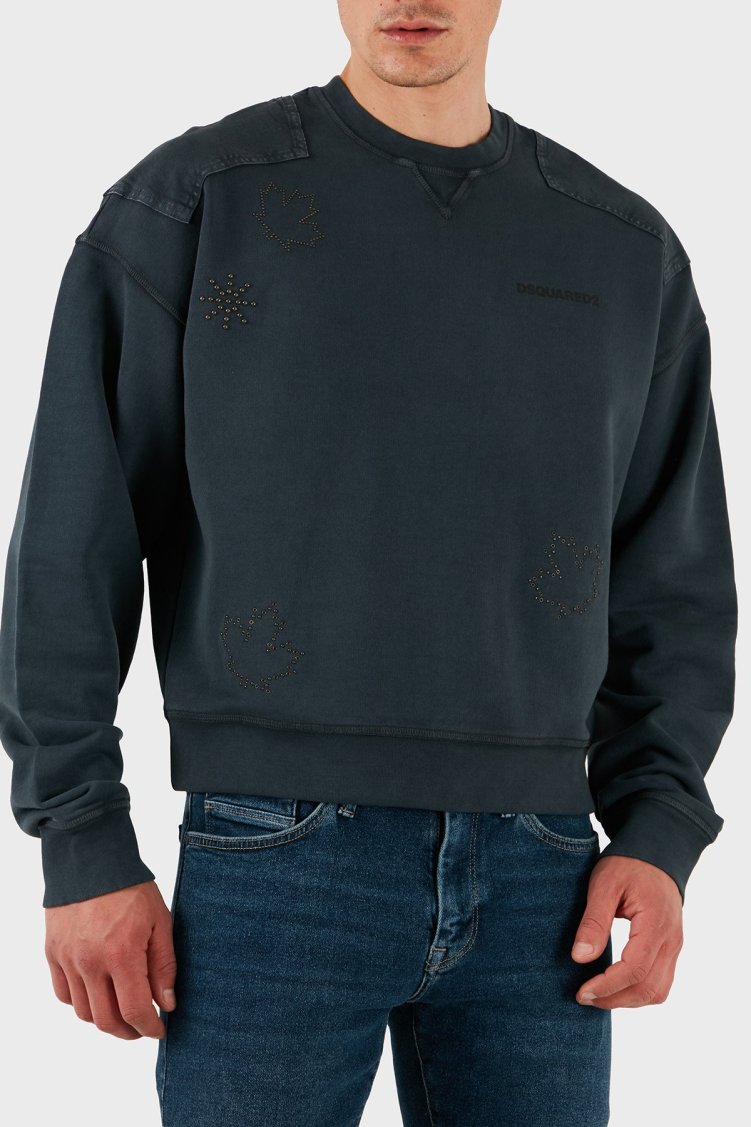 Dsquared2 Streç Pamuklu Regular Fit Zımba Detaylı Bisiklet Yaka Erkek Sweat S74GU0752 S25539 814 ANTRASİT - Dsquared2
