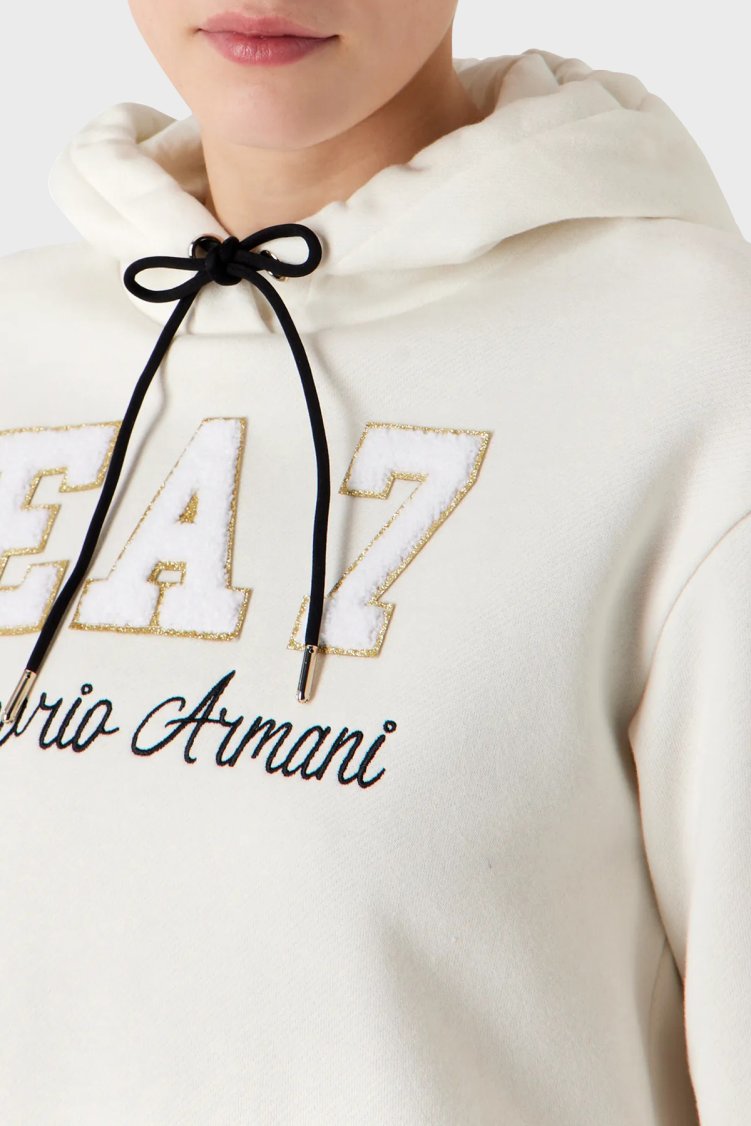 EA7 Kısa Kesimli Kapüşonlu Pamuklu Regular Fit Kadın Sweat 6RTM34 TJPZZ 1130 BEYAZ - EA7 (1)