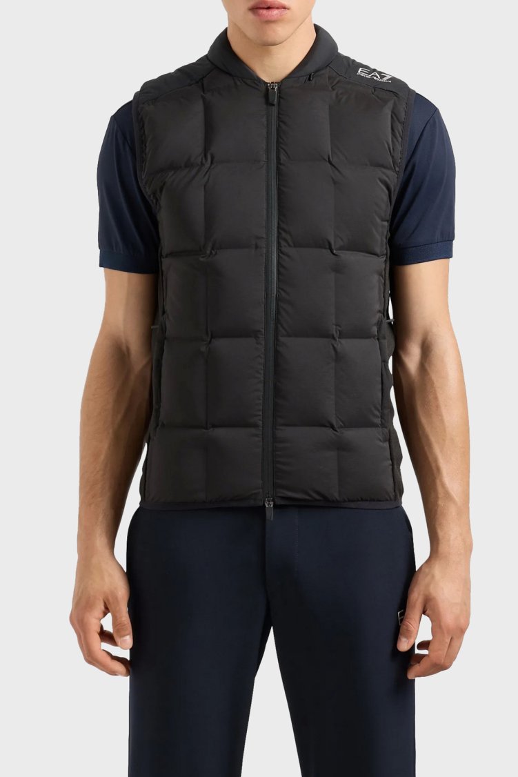 EA7 Kuş Tüyü Dolgulu Gizli Kapüşonlu Slim Fit Şişme Erkek Yelek 6DPQ08 PNGKZ 1200 SİYAH - EA7