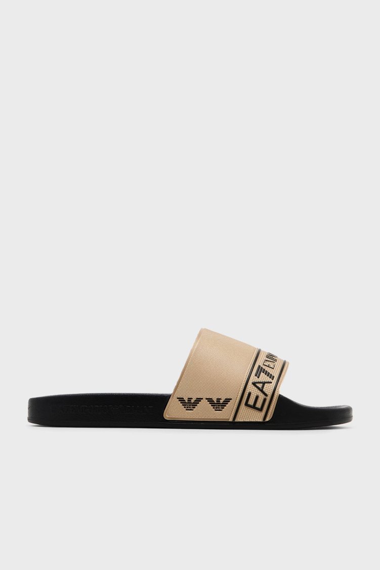EA7 Logo Baskılı Şerit Detaylı Unisex Terlik 7X000110 AF15128 FC001 SİYAH-GOLD - Ea7