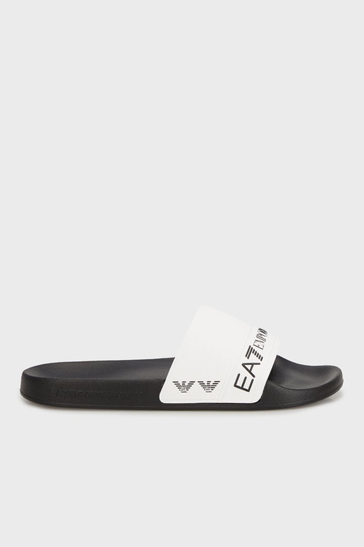 EA7 Logo Baskılı Şerit Detaylı Unisex Terlik 7X000110 AF15128 FC079 SİYAH-BEYAZ - Ea7