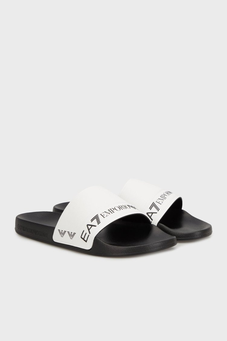 EA7 Logo Baskılı Şerit Detaylı Unisex Terlik 7X000110 AF15128 FC079 SİYAH-BEYAZ - Ea7 (1)