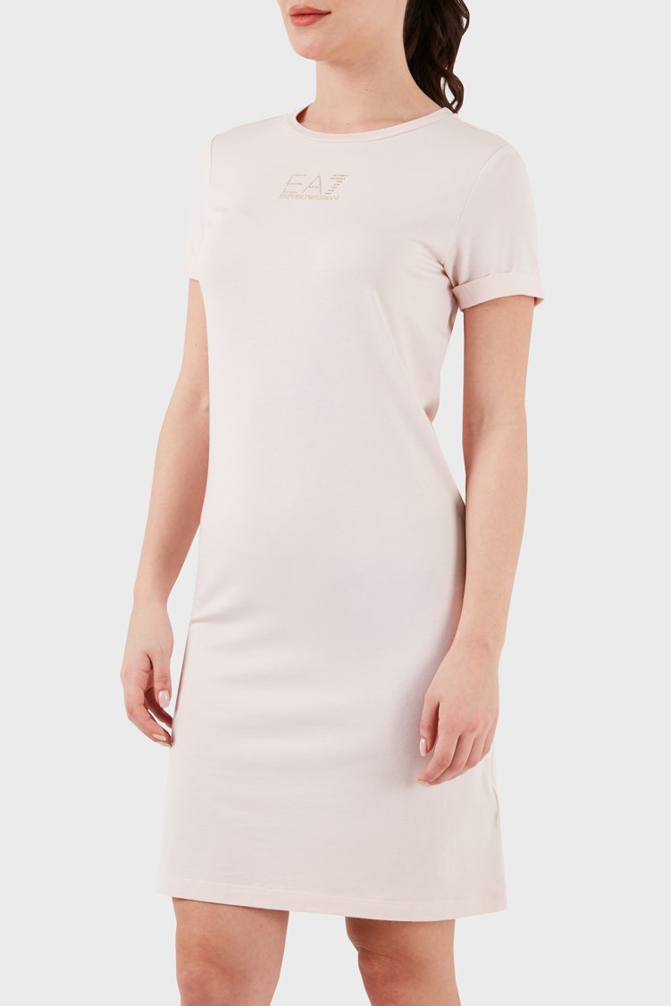 EA7 Logolu Bisiklet Yaka Regular Fit Kadın Elbise 3DTA52 TJDQZ 1422 PUDRA - EA7