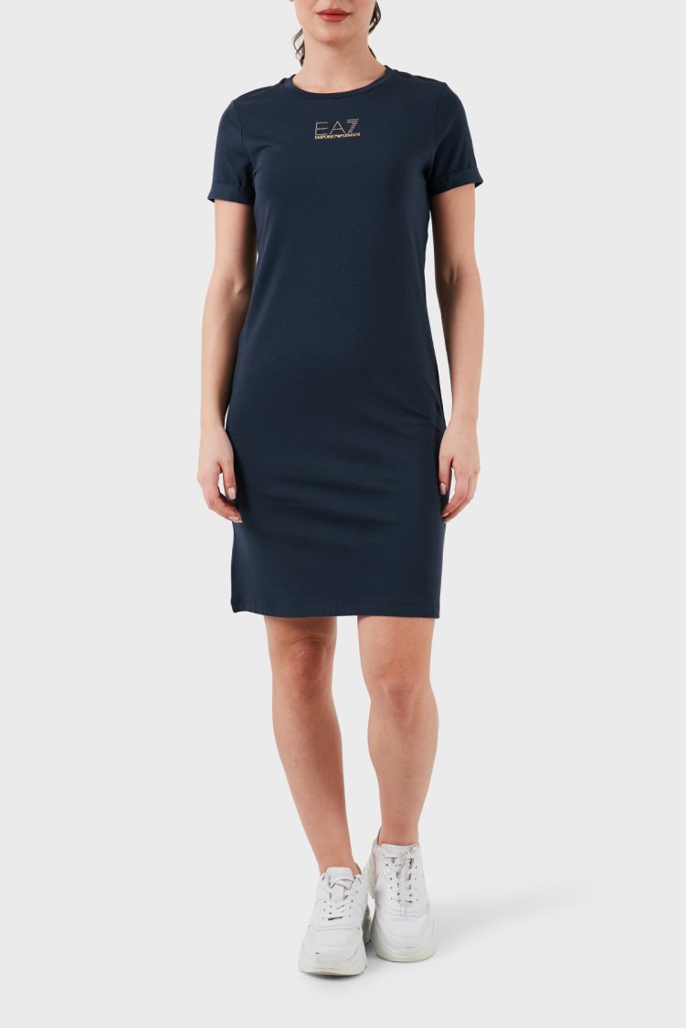 EA7 Logolu Bisiklet Yaka Regular Fit Kadın Elbise 3DTA52 TJDQZ 1555 LACİVERT - EA7