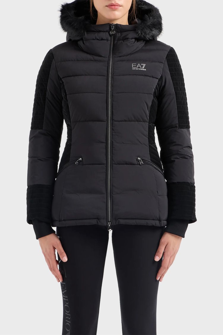 EA7 Logolu Kapüşonlu Suya ve Rüzgara Dayanıklı Regular Fit Kadın Mont 6RTB14 TNDAZ 1200 SİYAH - EA7