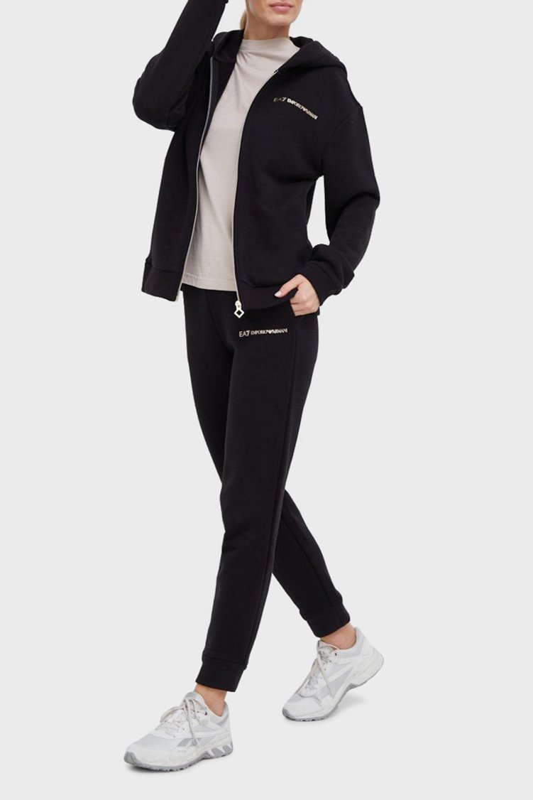 EA7 Logolu Regular Fit Fermuarlı Cepli Spor Eşofman Takım Kadın Eşofman Takımı 6LTV55 TJGDZ 1200 SİYAH - EA7