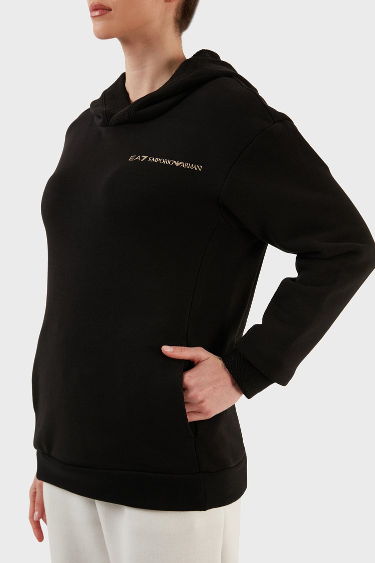 EA7 Logolu Regular Fit Kapüşonlu % 100 Pamuk Kalın Kışlık Kadın Sweat 6LTM13 TJGDZ 1200 SİYAH - EA7 (1)