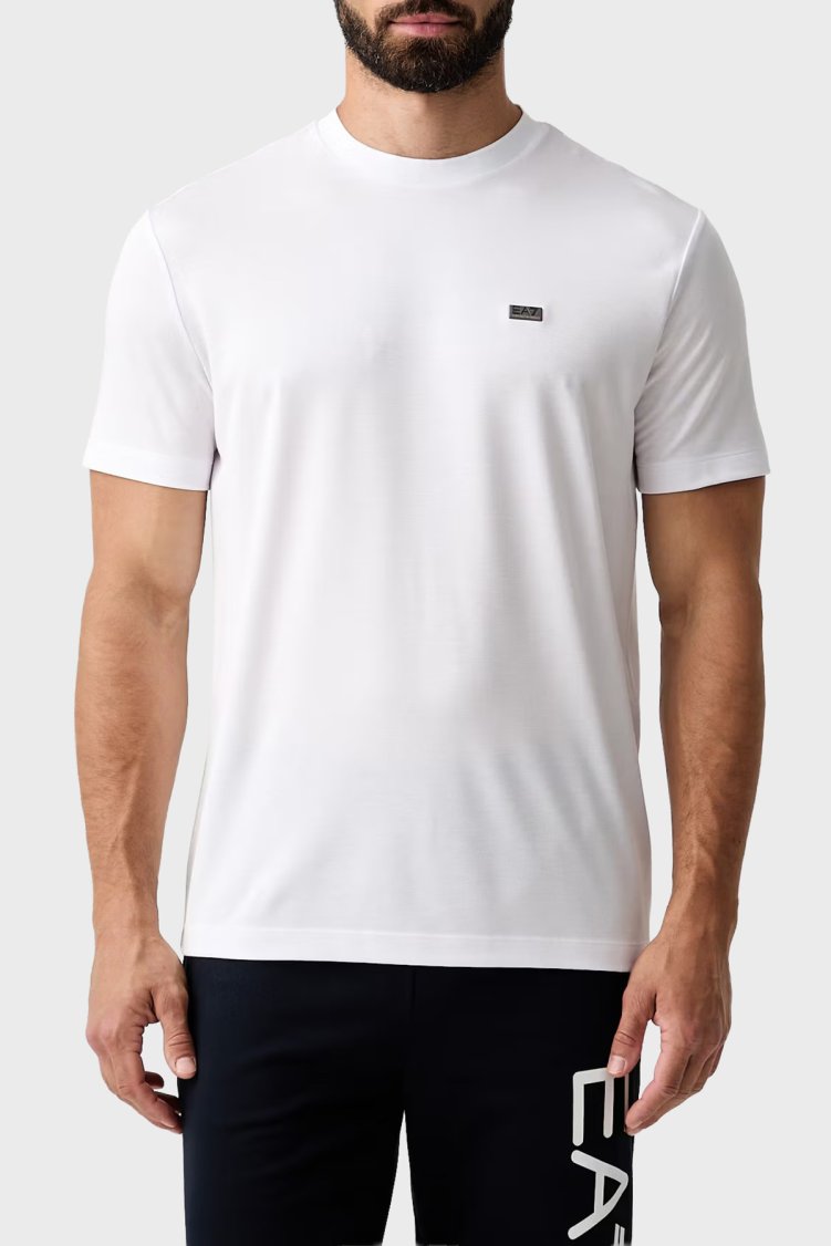 EA7 Logolu Regular Fit Sıfır Yaka Erkek T Shirt 7M002096 AF13862 U0002 Beyaz - Ea7