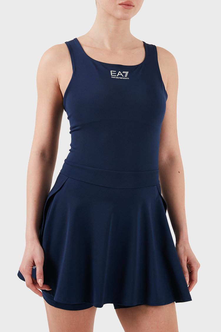 EA7 Logolu Slim Fit Yuvarlak Yaka Kalın Askılı Şortlu Pileli Spor Kadın Elbise 7W000202 AF13282 UB107 LACİVERT - Ea7