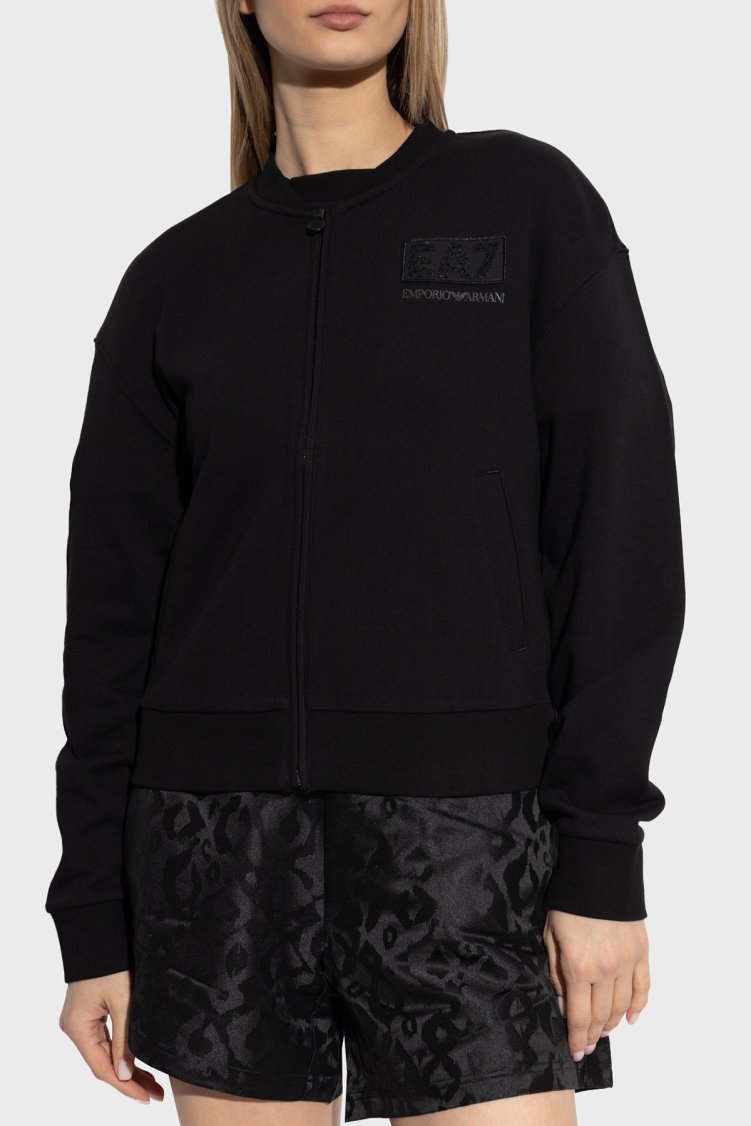 EA7 Logolu Streç Pamuklu Regular Fit Kolej Yaka Kadın Sweat 7W000178 AF12473 UC001 SİYAH - Ea7