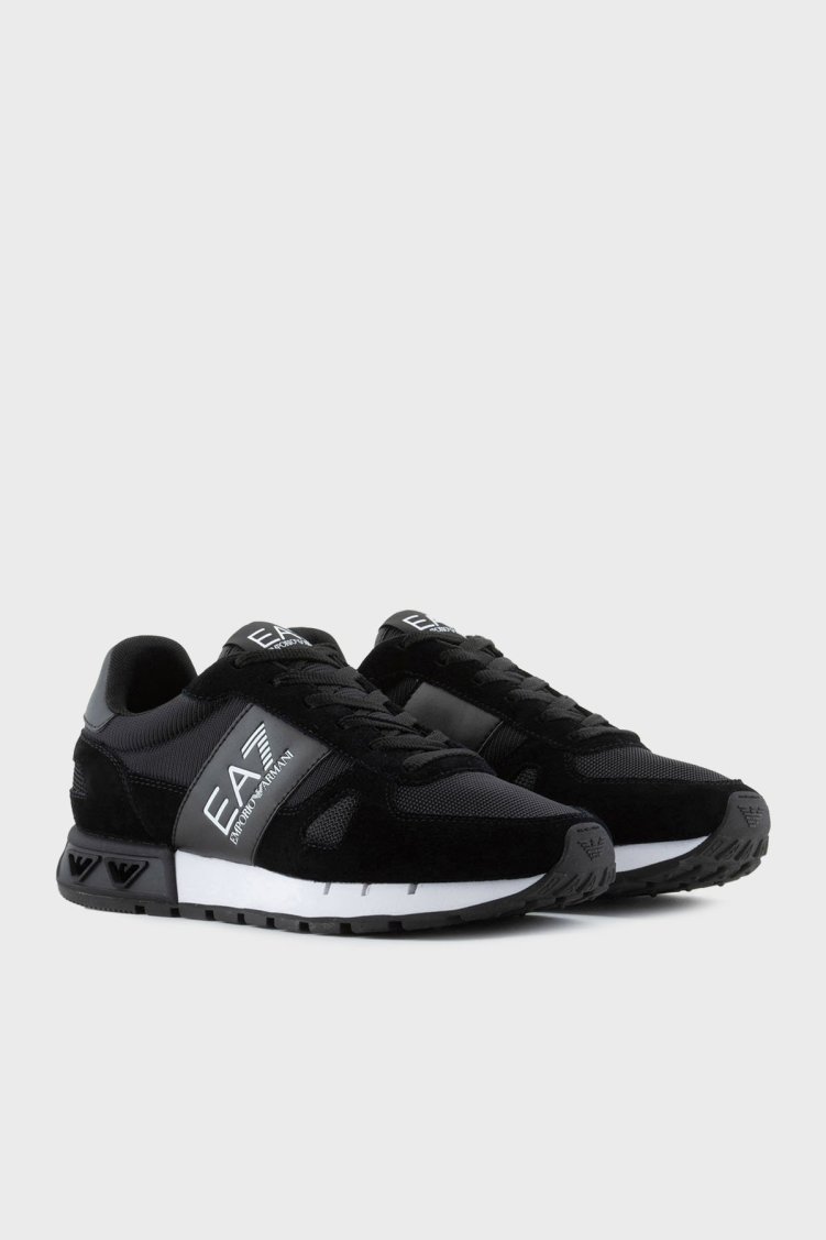 EA7 Logolu Süet Detaylı Sneaker Unisex Ayakkabı X8X151 XK354 A120 SİYAH-BEYAZ - EA7 (1)