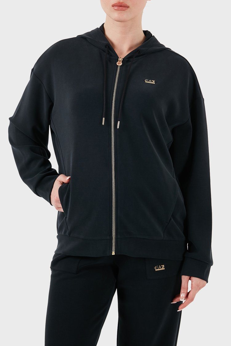 EA7 Modal Karışımlı Relaxed Fit Kapüşonlu Yaka Kadın Sweat 7W000192 AF12643 UC001 SİYAH - Ea7