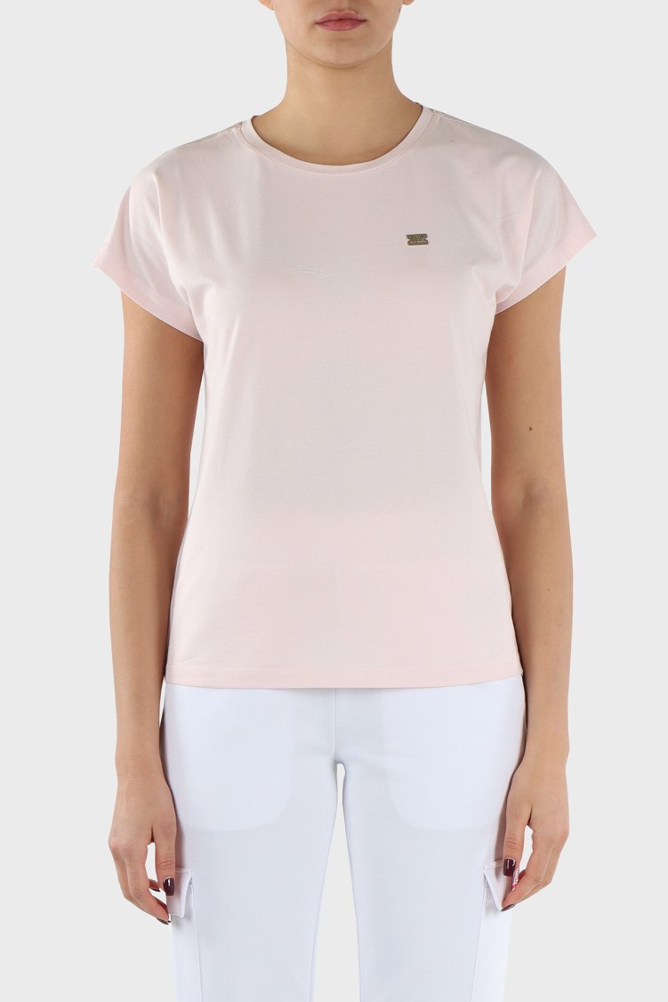EA7 Pamuk Karışımlı Bisiklet Yaka Slim Fit Kadın T Shirt 3DTT41 TJVAZ 1422 PUDRA - EA7
