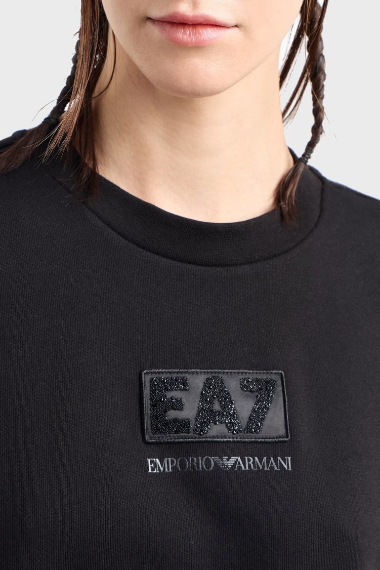 EA7 Pamuk Karışımlı Regular Fit Bisiklet Yaka Kadın T Shirt 7W000177 AF12473 UC001 SİYAH - EA7 (1)
