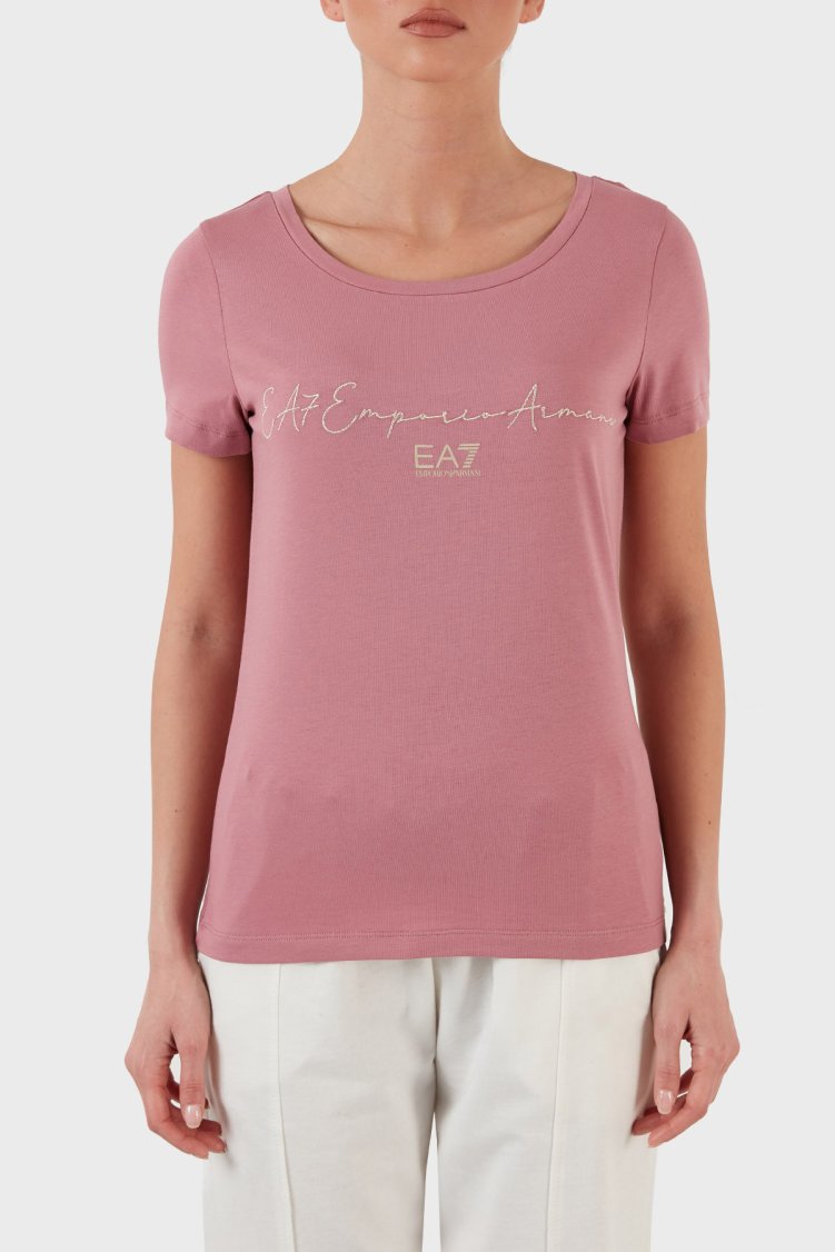 EA7 Pamuklu Baskılı Regular Fit Bisiklet Yaka Kadın T Shirt 3LTT16 TJCRZ 1413 PEMBE - EA7