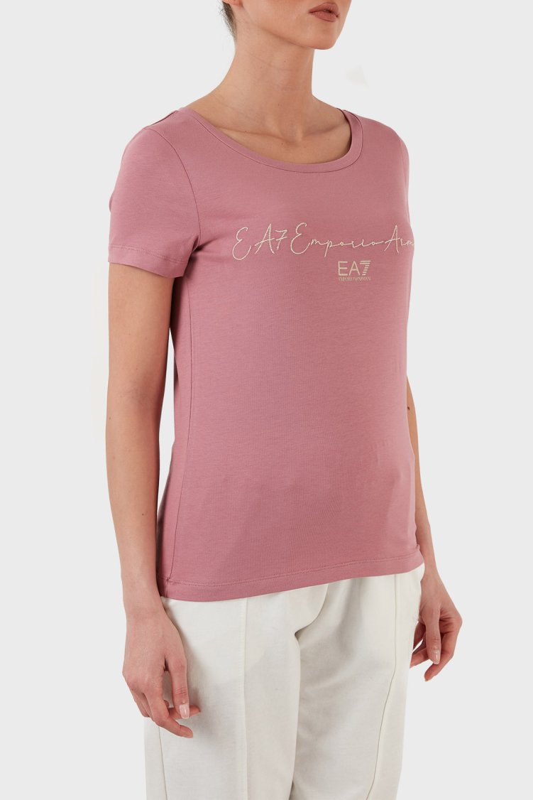 EA7 Pamuklu Baskılı Regular Fit Bisiklet Yaka Kadın T Shirt 3LTT16 TJCRZ 1413 PEMBE - EA7 (1)